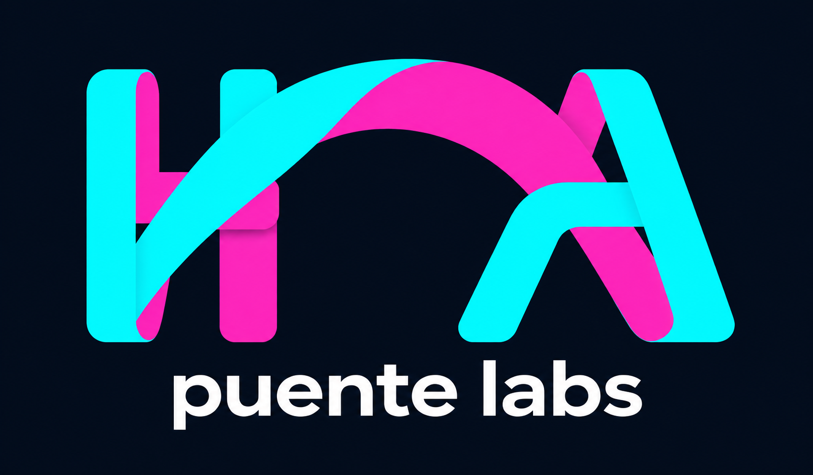 Puente Labs: H y A conectadas por un listón cian y magenta
